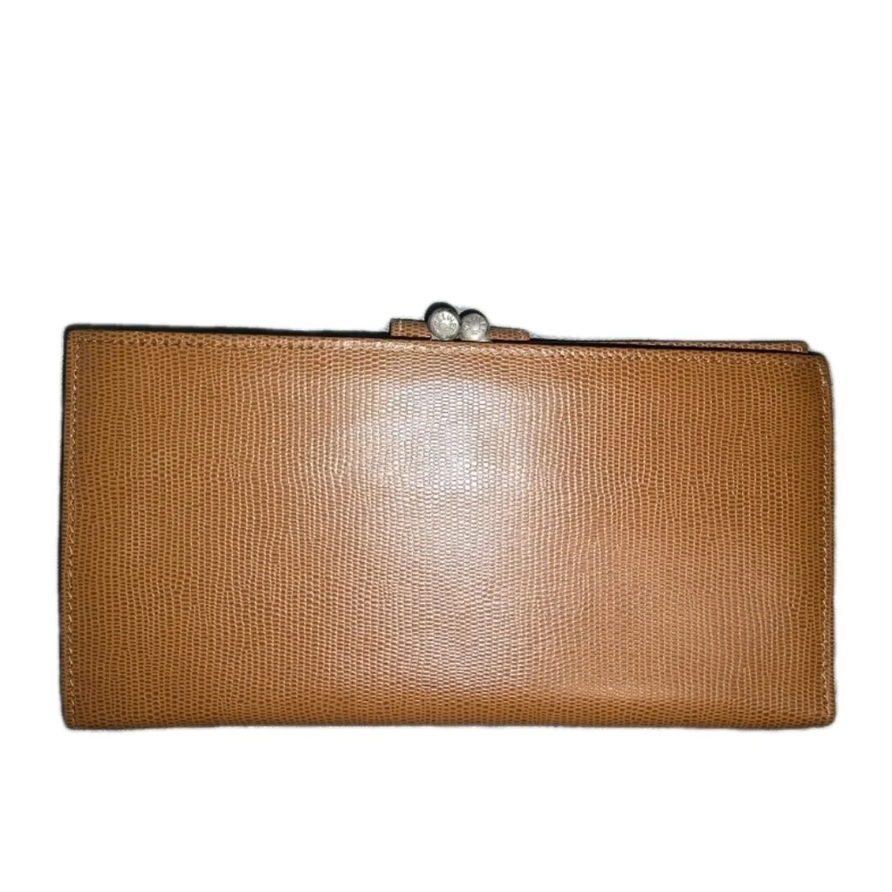 Unique Celine Tan Women's Long Wallet With Kisslock Coin Purse